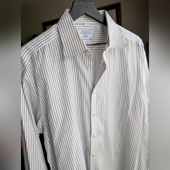 Charles Tyrwhitt White Black Striped Shirt - Picture 1 of 3